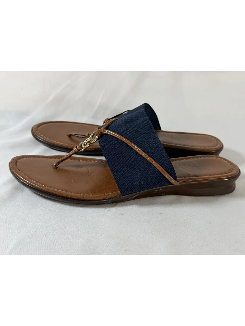 Italian Shoemakers Women's Sandals with Navy Strap and Brown Sole Size 9